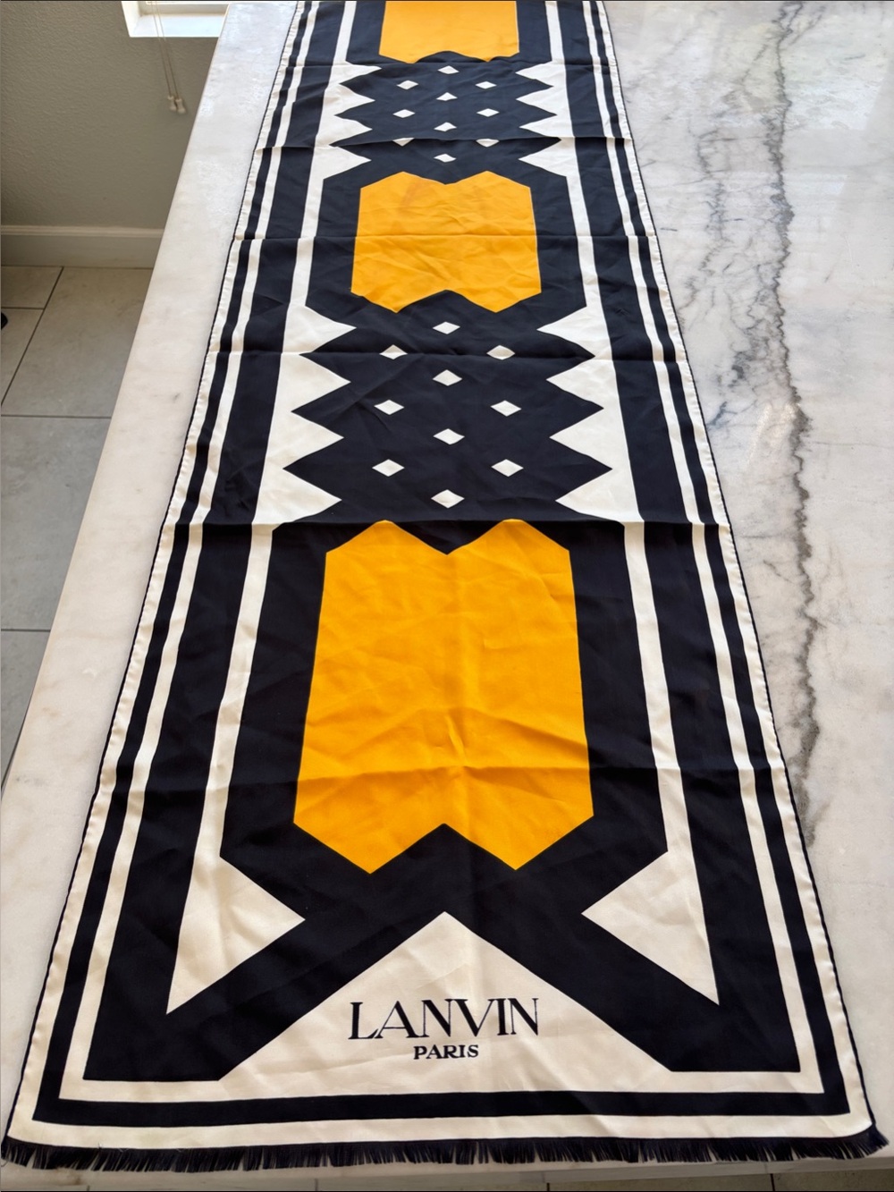 Vintage Lanvin Paris 100% Silk Twill Scarf Made in France Geometric Square